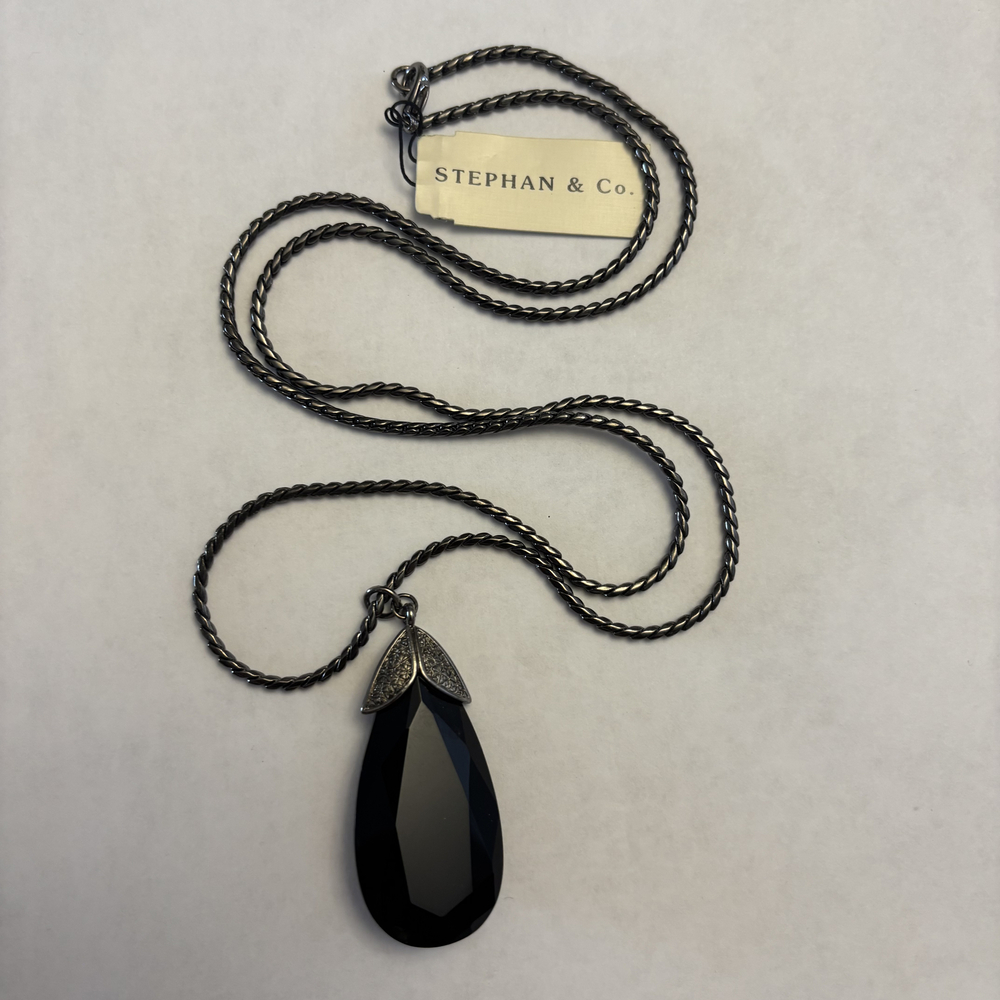 Stephan & Co. Gunmetal Faceted Black Teardrop Pendant Necklace NWT